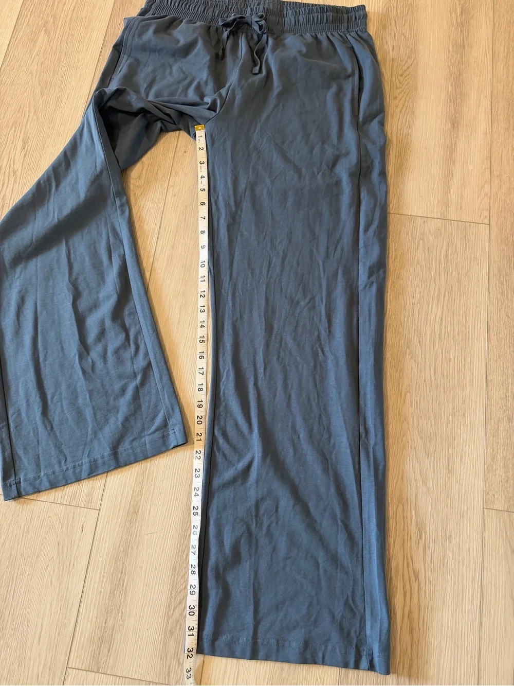 Pact Women’s Organic Cotton Wide Leg Lounge Pants Blue Pockets Sz L 32” Inseam